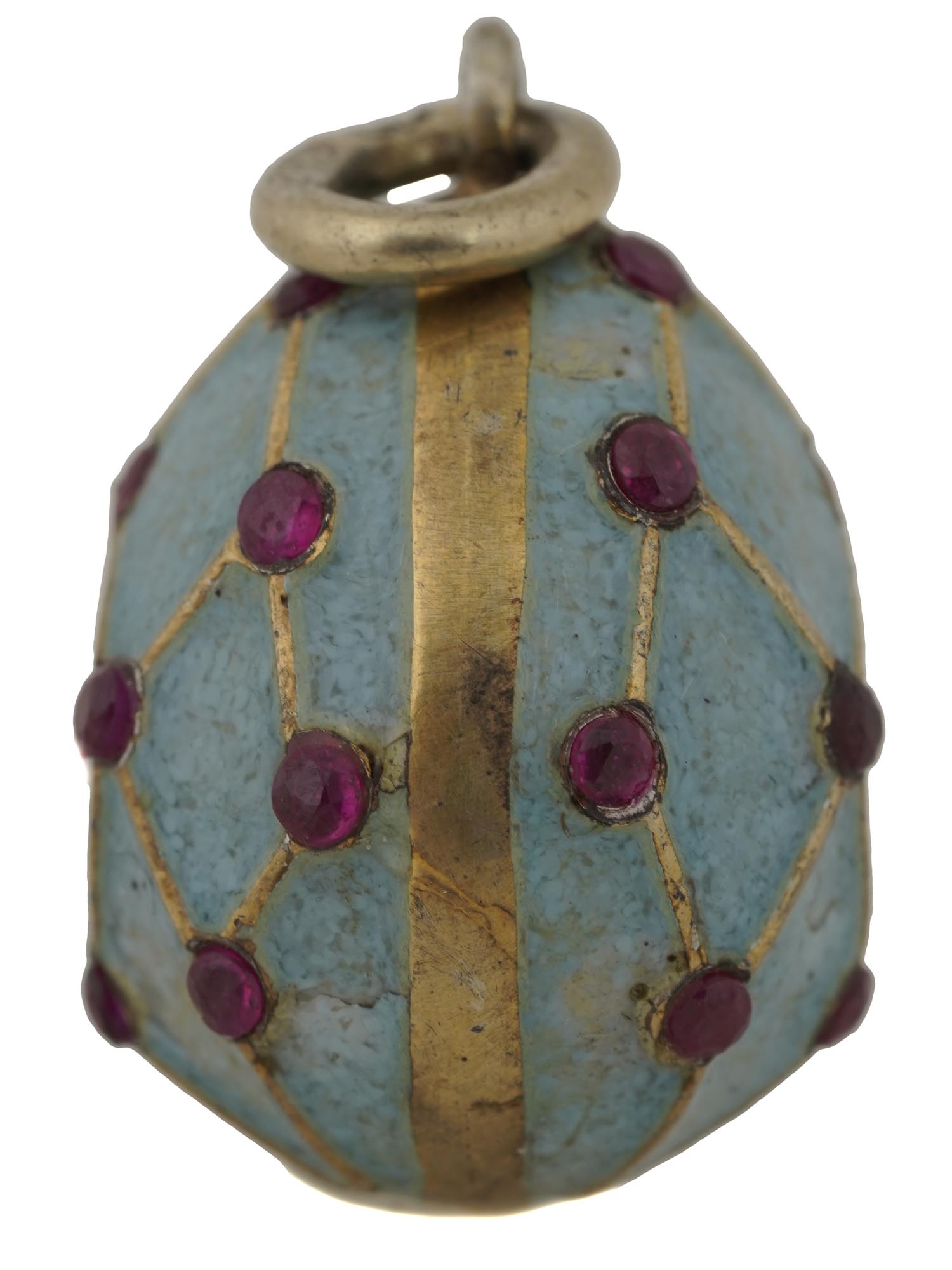 RUSSIAN GILT SILVER CLOISONNE ENAMEL EGG PENDANT PIC-2